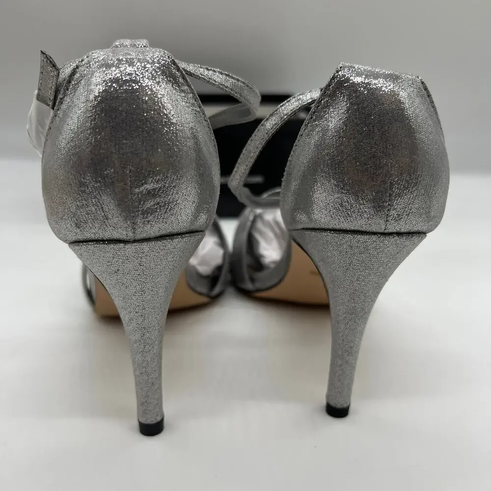 De Blossom Collection Ankle Strap Heeles Women's Size 9 Shoes Silver Shimmer